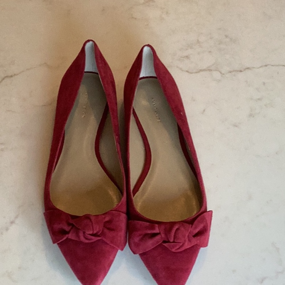Women's Burgundy Suede Pointed Toe Flats with Bow